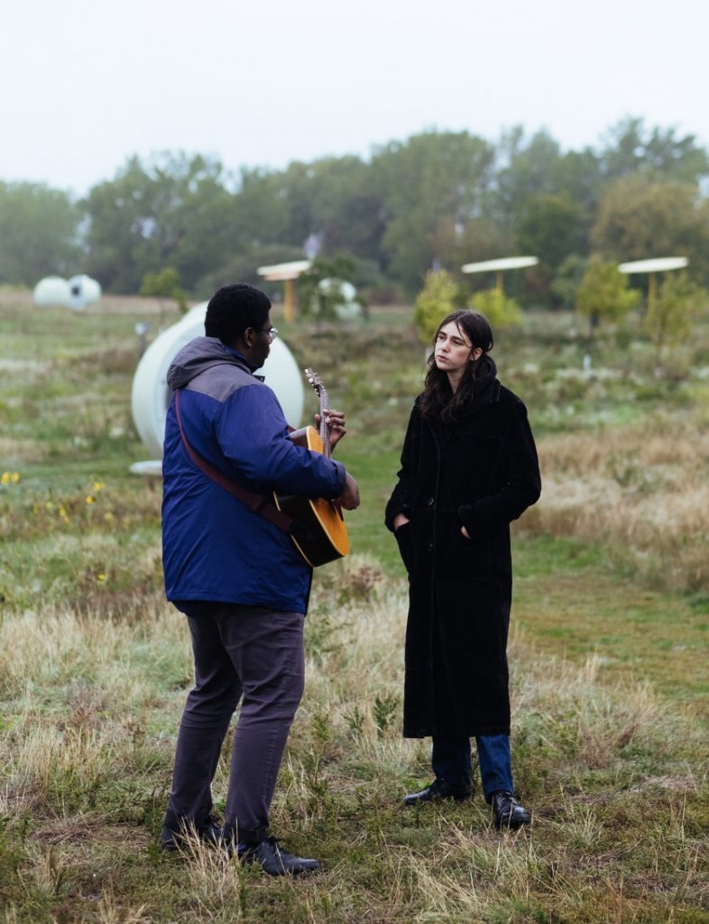 Cedric Noel and artist Le Ren play a concert in Frédéric-Back Park in Montréal, in the mist.